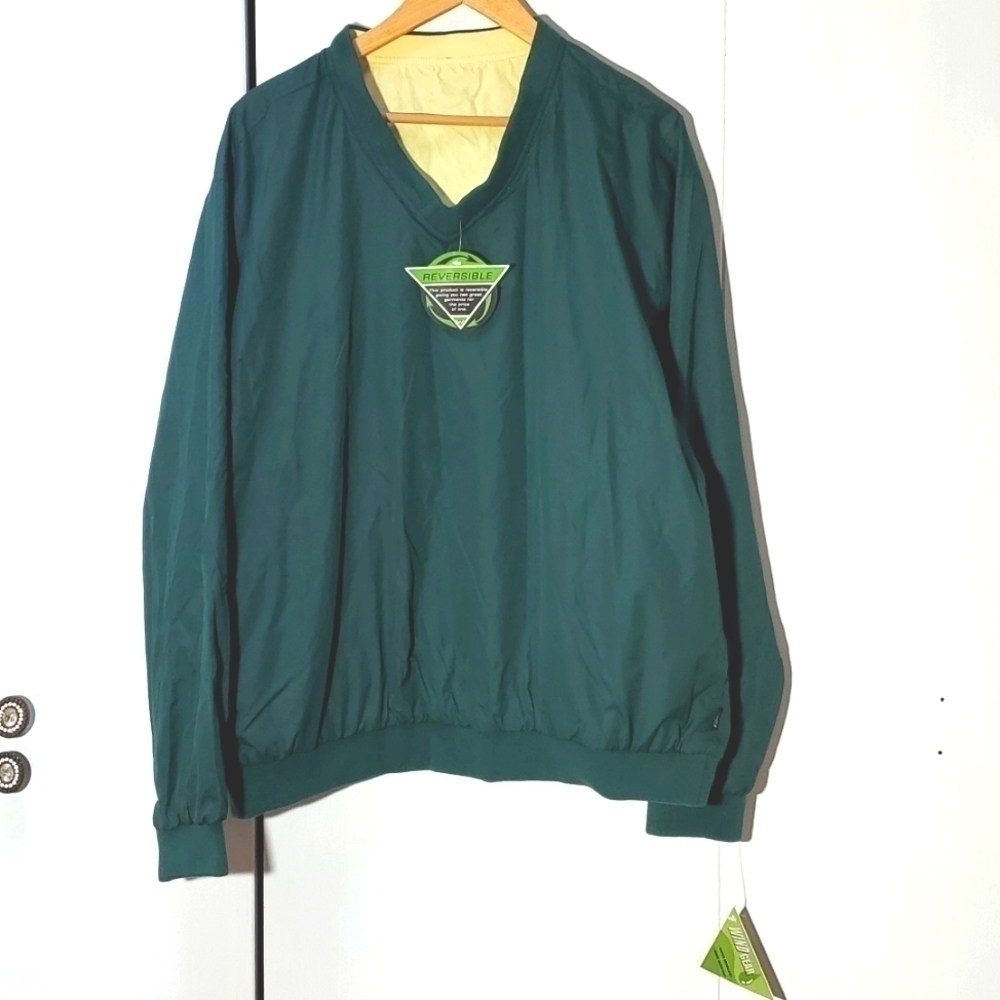 WEDGE| Mens Green Reversible Pullover Coat Wind/Rain Proof Golf Jacket Sz.L